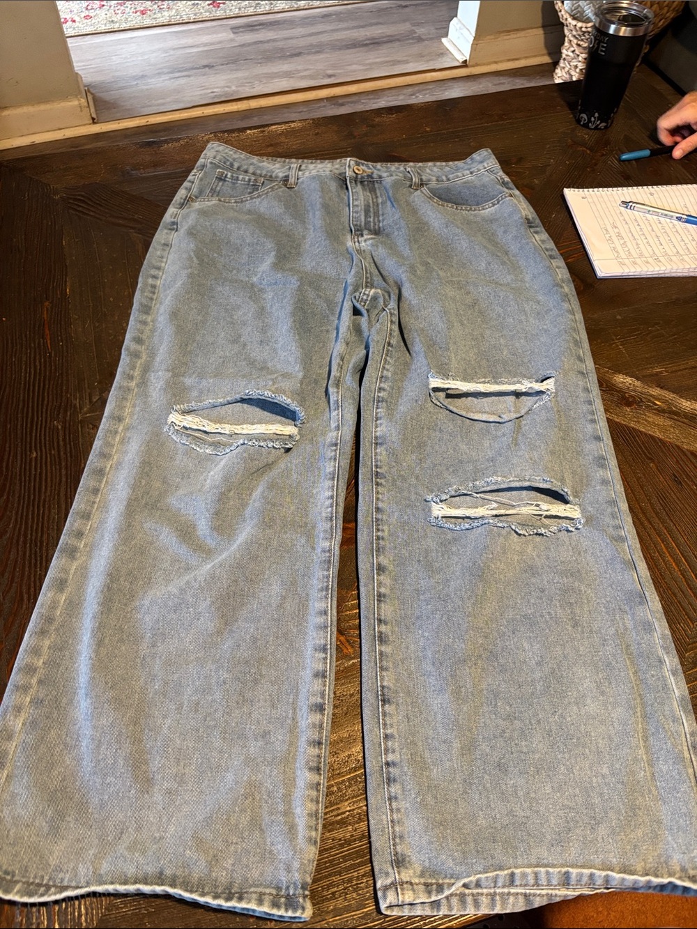 Light Blue Distressed Wide-Leg Women’s Jeans